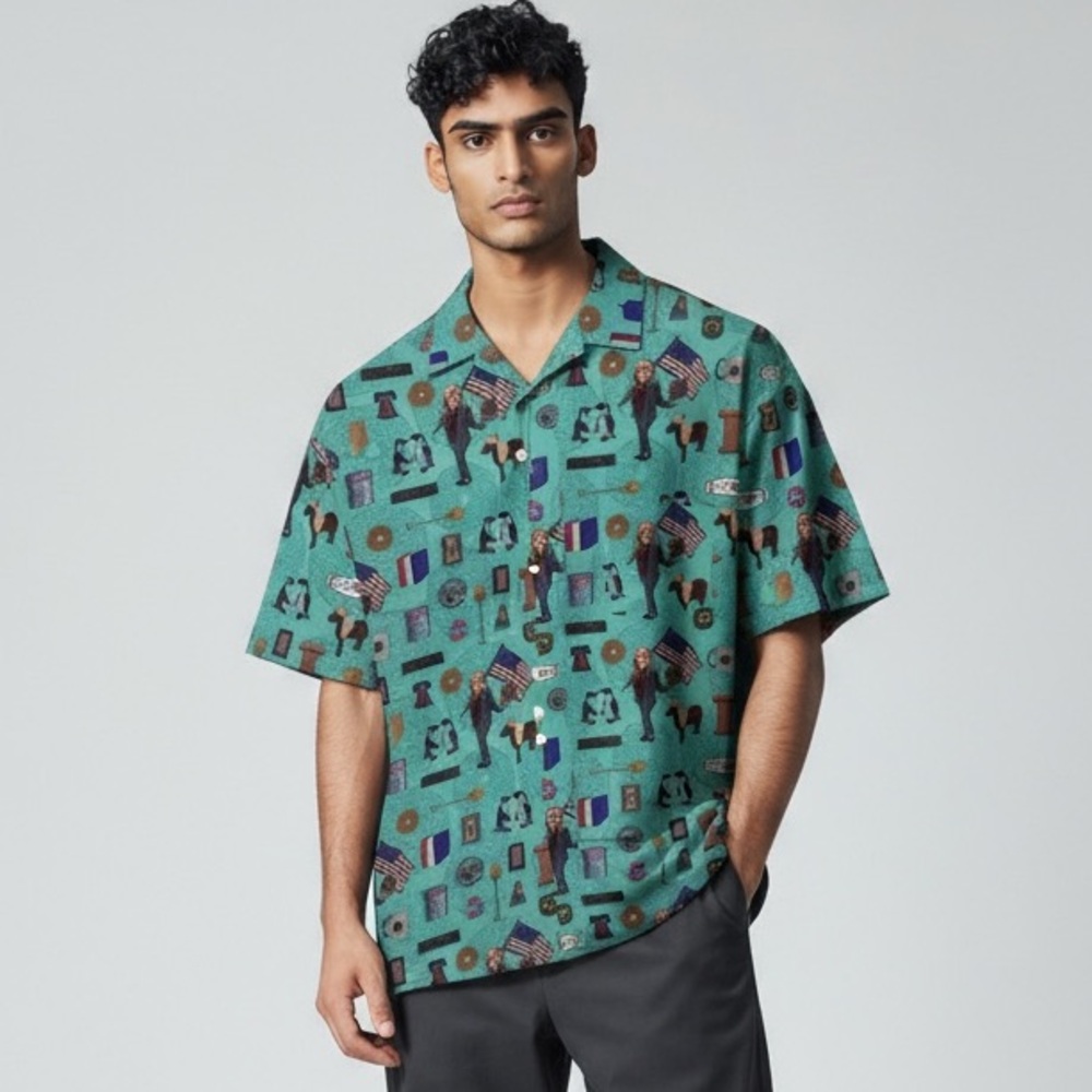 Parks and Rec RSVLTS XL Leslie Knope Button Down SS Shirt Teal Green NWT Stretch